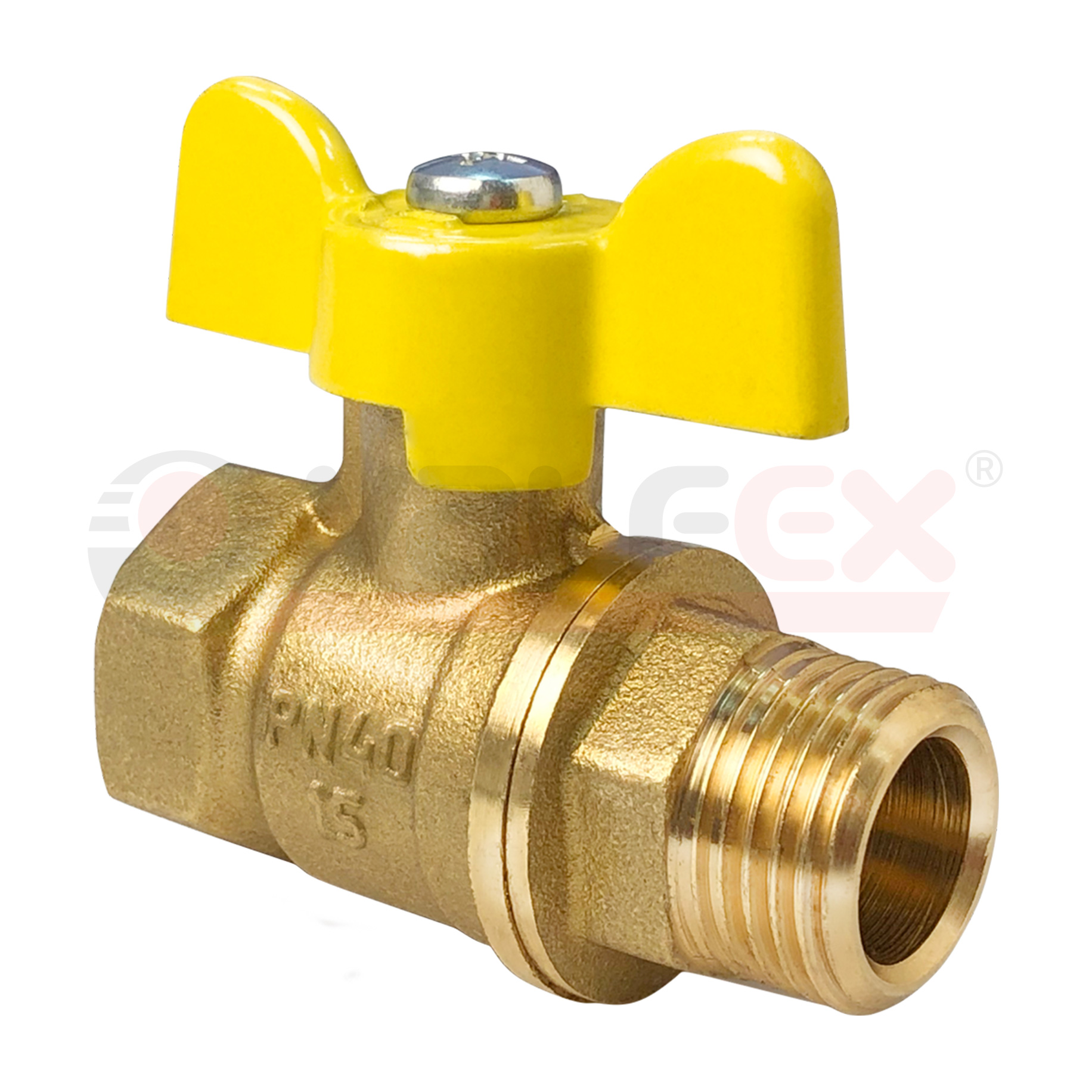 Кран шаровый латунный VALFEX  11б27п газ ВР/НР Ду 15 (1/2") Ру 40 бабочка 